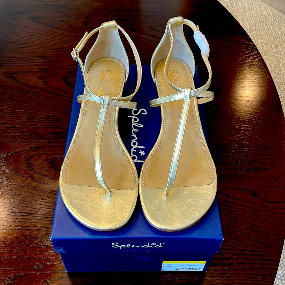 T-strap Gold Metallic Wedge Sandal